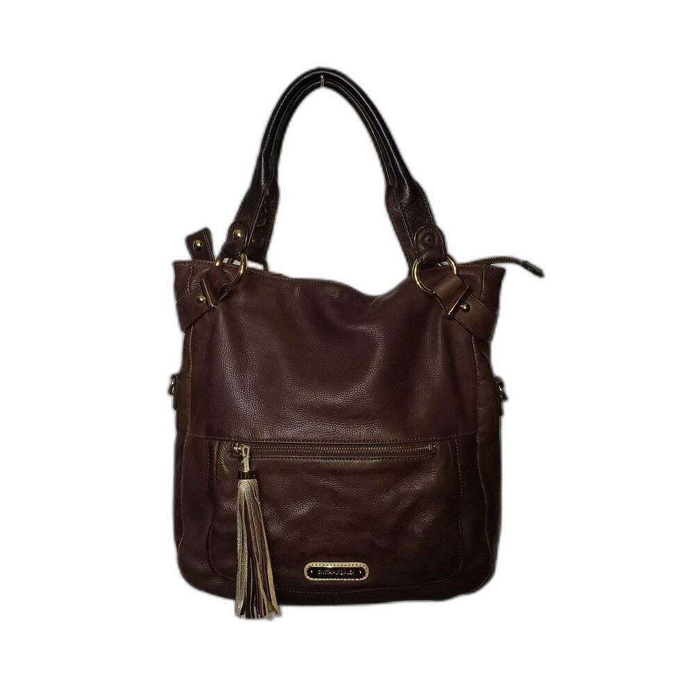 Cynthia Rowley Tote Bag Womens Brown Leather Gold Hardware Tassel Purse Handbag